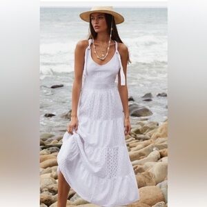 Anthropologie White Eyelet Halter Tiered Maxi Dress